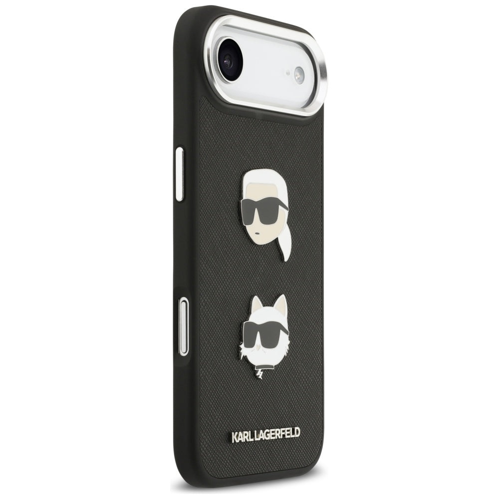 Hoes voor Apple iPhone 17 Air, Karl Lagerfeld, Grained Karl & Choupette's Heads Pins and Logo, Zwart