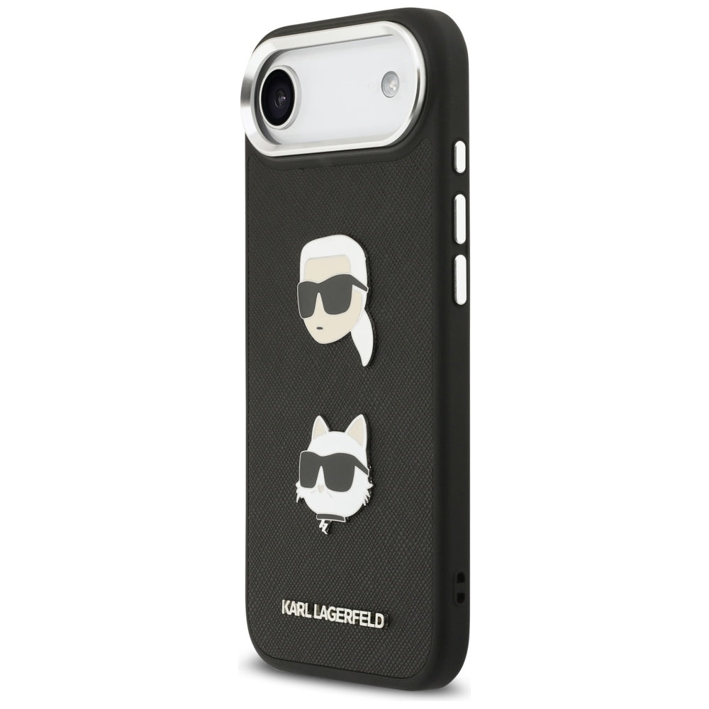 Hoes voor Apple iPhone 17 Air, Karl Lagerfeld, Grained Karl & Choupette's Heads Pins and Logo, Zwart