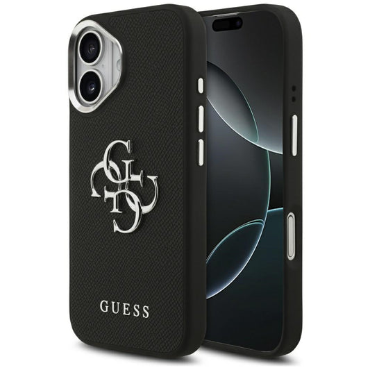 Hoes voor Apple iPhone 17, Guess, 4G Grained Big and Classic Logo, Zwart Zilver