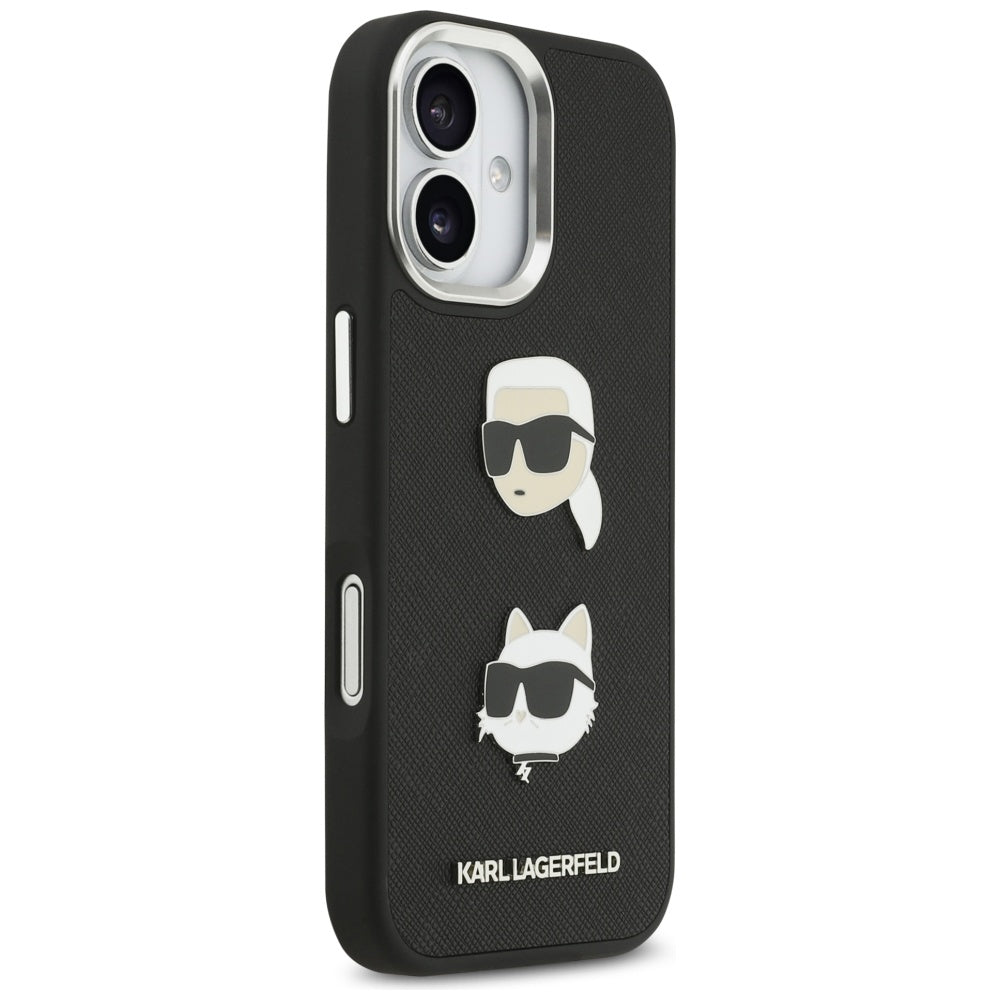Hoes voor Apple iPhone 17, Karl Lagerfeld, Grained Karl & Choupette's Heads Pins and Logo, Zwart