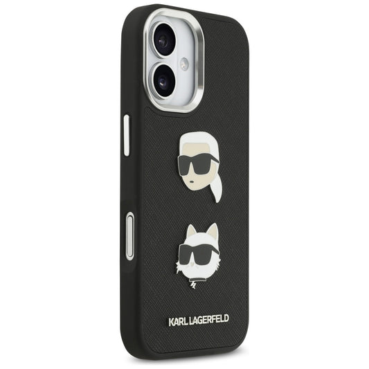 Case for Apple iPhone 17, Karl Lagerfeld, Grained Karl & Choupette's Heads Pins and Logo, Black