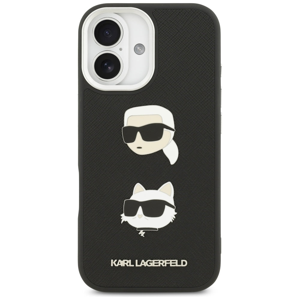 Hoes voor Apple iPhone 17, Karl Lagerfeld, Grained Karl & Choupette's Heads Pins and Logo, Zwart