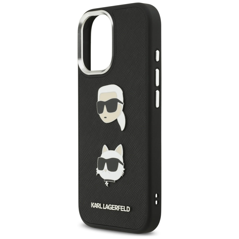 Hoes voor Apple iPhone 17, Karl Lagerfeld, Grained Karl & Choupette's Heads Pins and Logo, Zwart