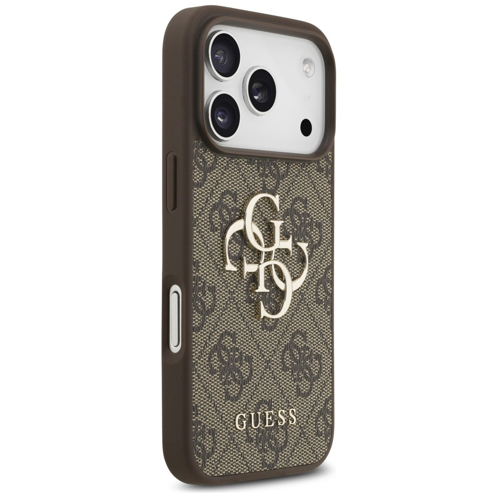 Hoes voor Apple iPhone 17 Pro, Guess, 4G Classic Logo met Parelband, Bruin