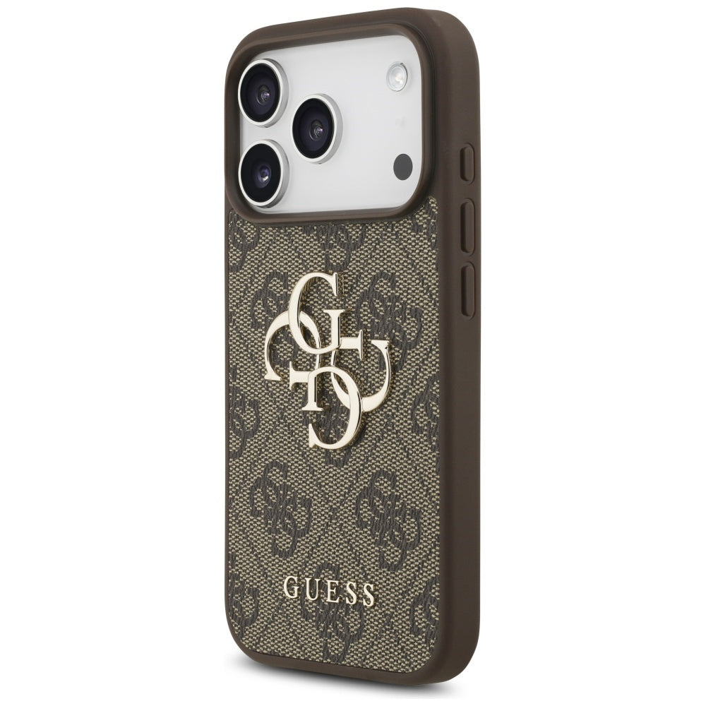 Hoes voor Apple iPhone 17 Pro, Guess, 4G Classic Logo met Parelband, Bruin