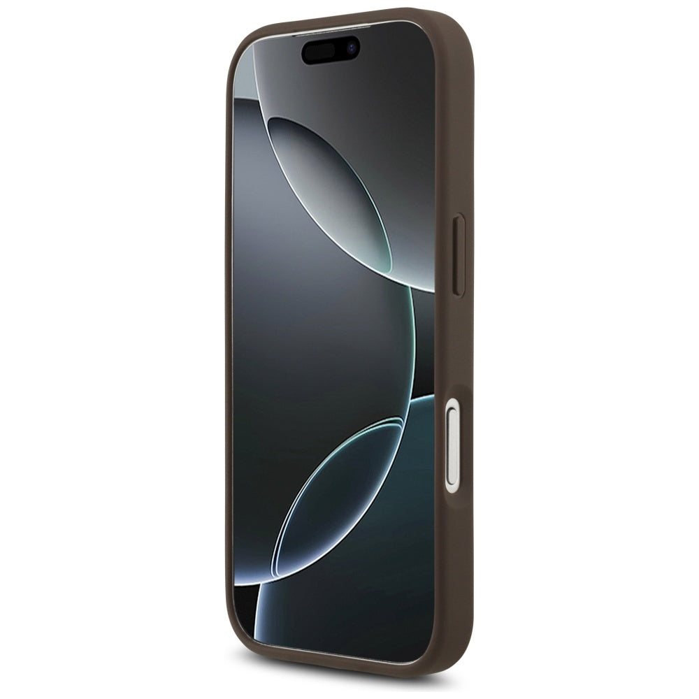 Hoes voor Apple iPhone 17 Pro, Guess, 4G Classic Logo met Parelband, Bruin
