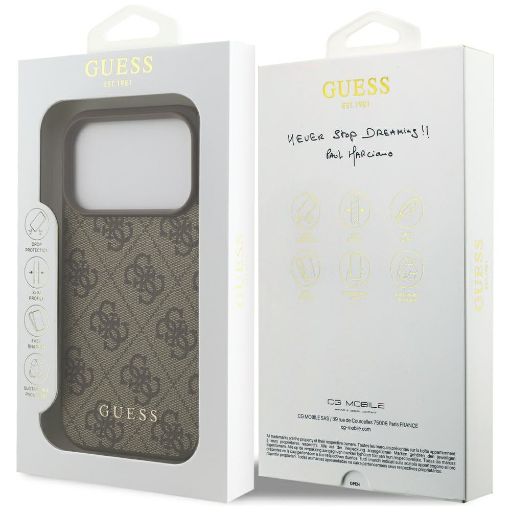 Hoes voor Apple iPhone 17 Pro, Guess, 4G Classic, Bruin