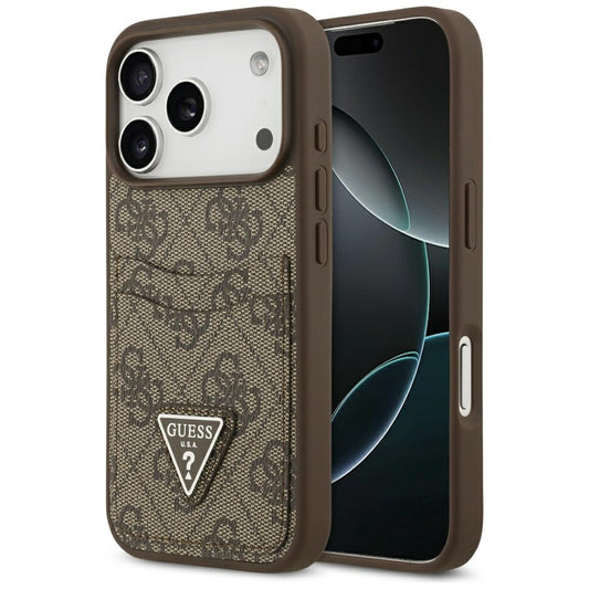 Hoes voor Apple iPhone 17 Pro, Guess, 4G Double Card Triangle, Bruin