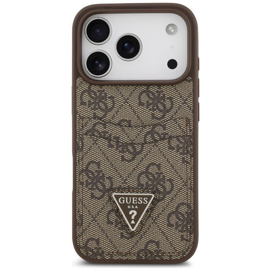Hoes voor Apple iPhone 17 Pro, Guess, 4G Double Card Triangle, Bruin