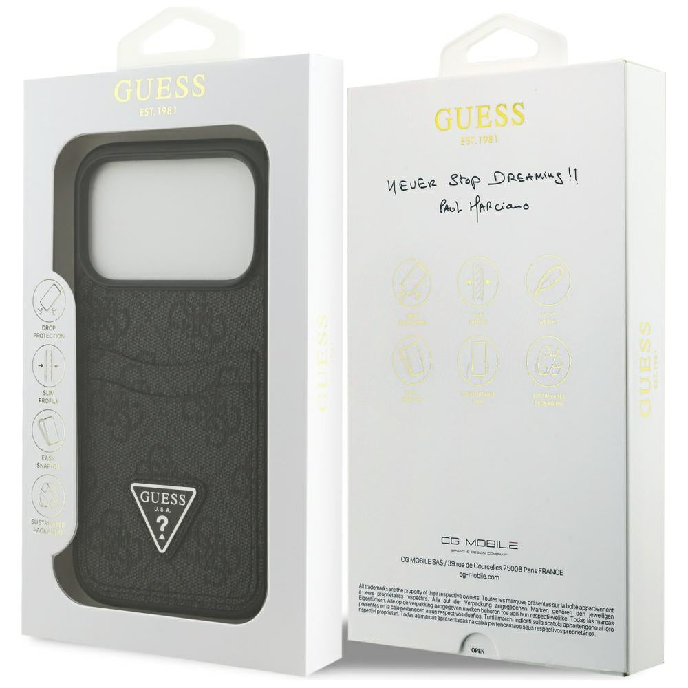 Hoes voor Apple iPhone 17 Pro, Guess, 4G Double Card Triangle, Zwart