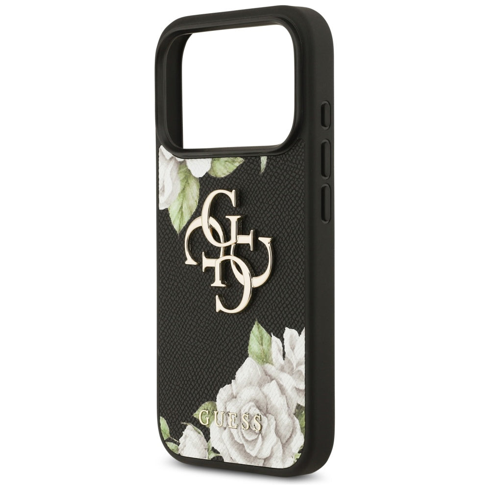 Hoes voor Apple iPhone 17 Pro, Guess, 4G Grained Roses Big Logo, Zwart