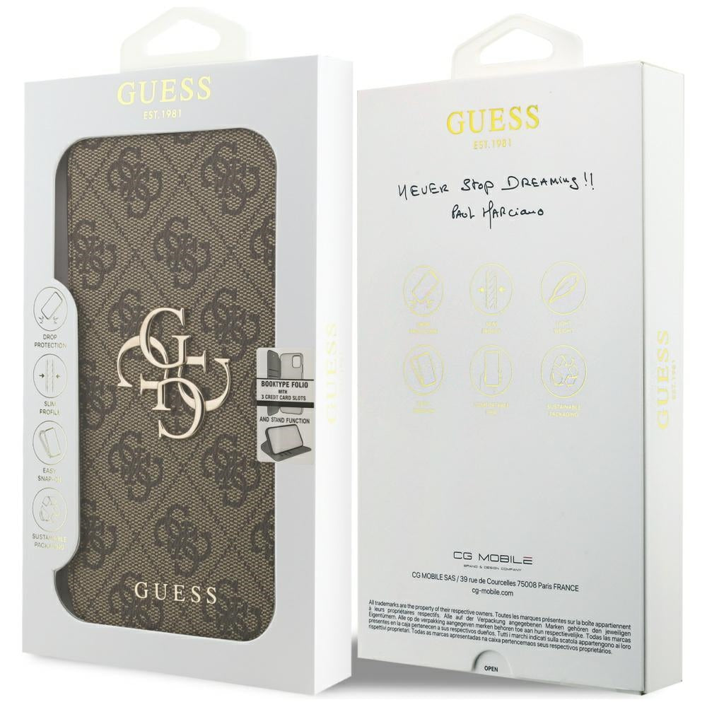 Hoes voor Apple iPhone 17 Pro, Guess, 4G Metal Logo, Bruin