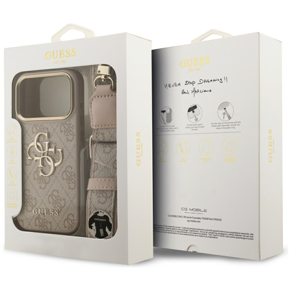 Hoes voor Apple iPhone 17 Pro, Guess, Big 4G Classic Logo met Grote Band, Roze