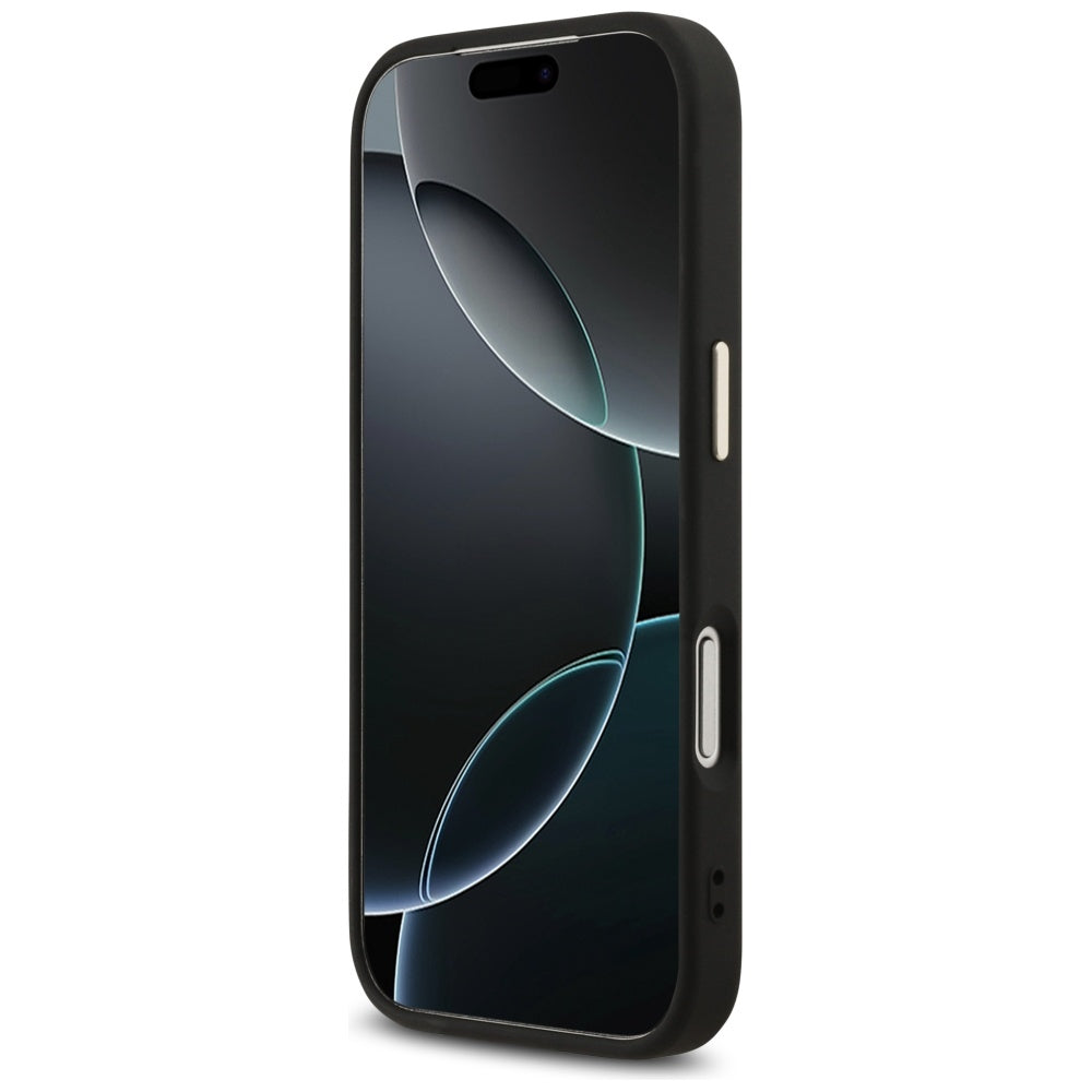 Hoes voor Apple iPhone 17 Pro, Guess, Fixed Glitter Big 4G Metal Frame, Zwart