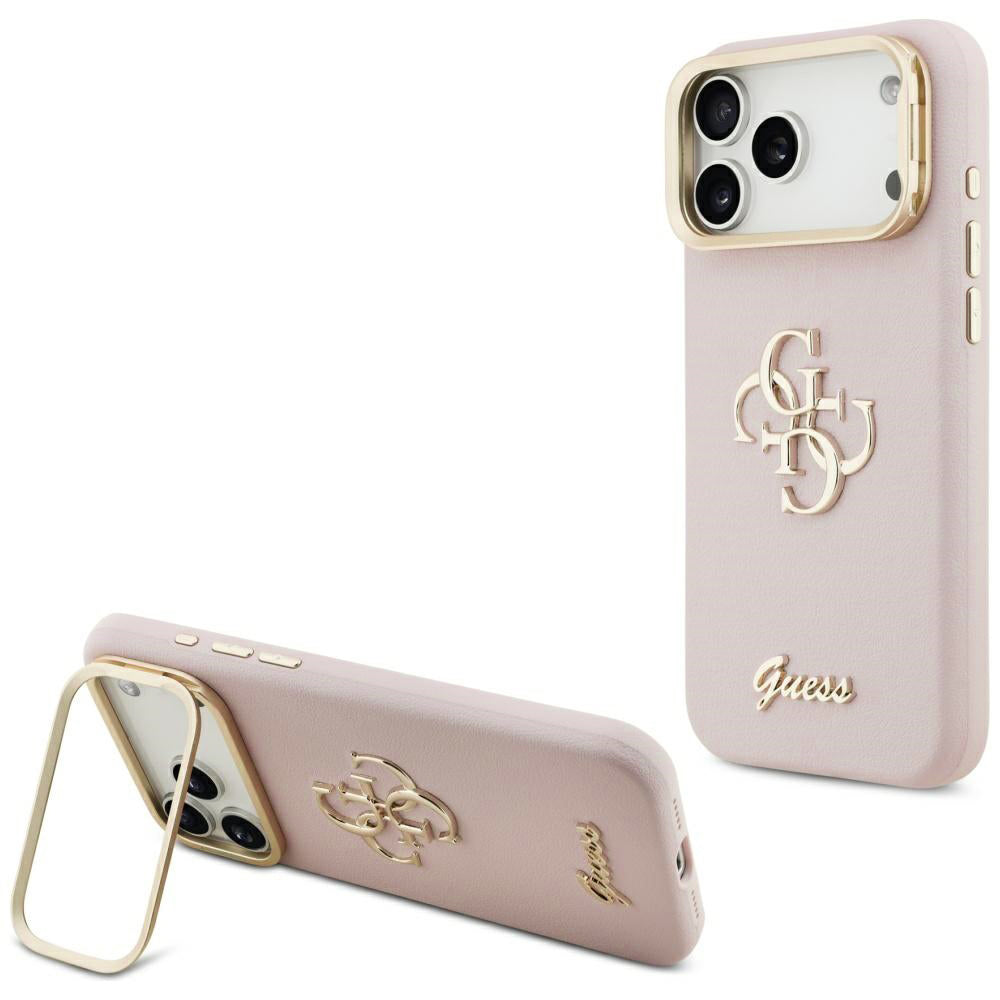 Hoes voor Apple iPhone 17 Pro, Guess, Grained Big 4G Stand Camera, Roze