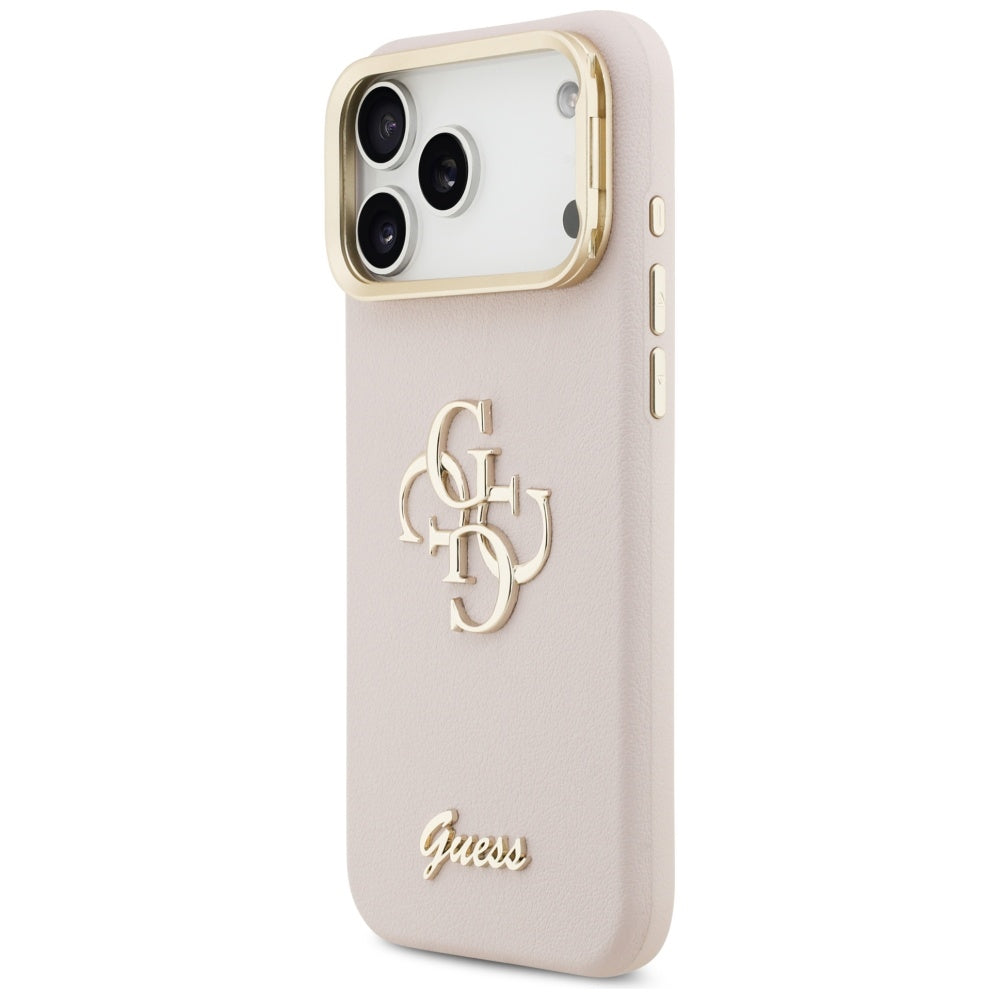 Hoes voor Apple iPhone 17 Pro, Guess, Grained Big 4G Stand Camera, Roze