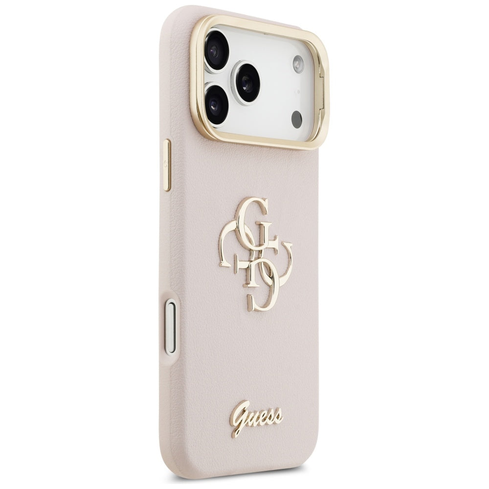 Hoes voor Apple iPhone 17 Pro, Guess, Grained Big 4G Stand Camera, Roze