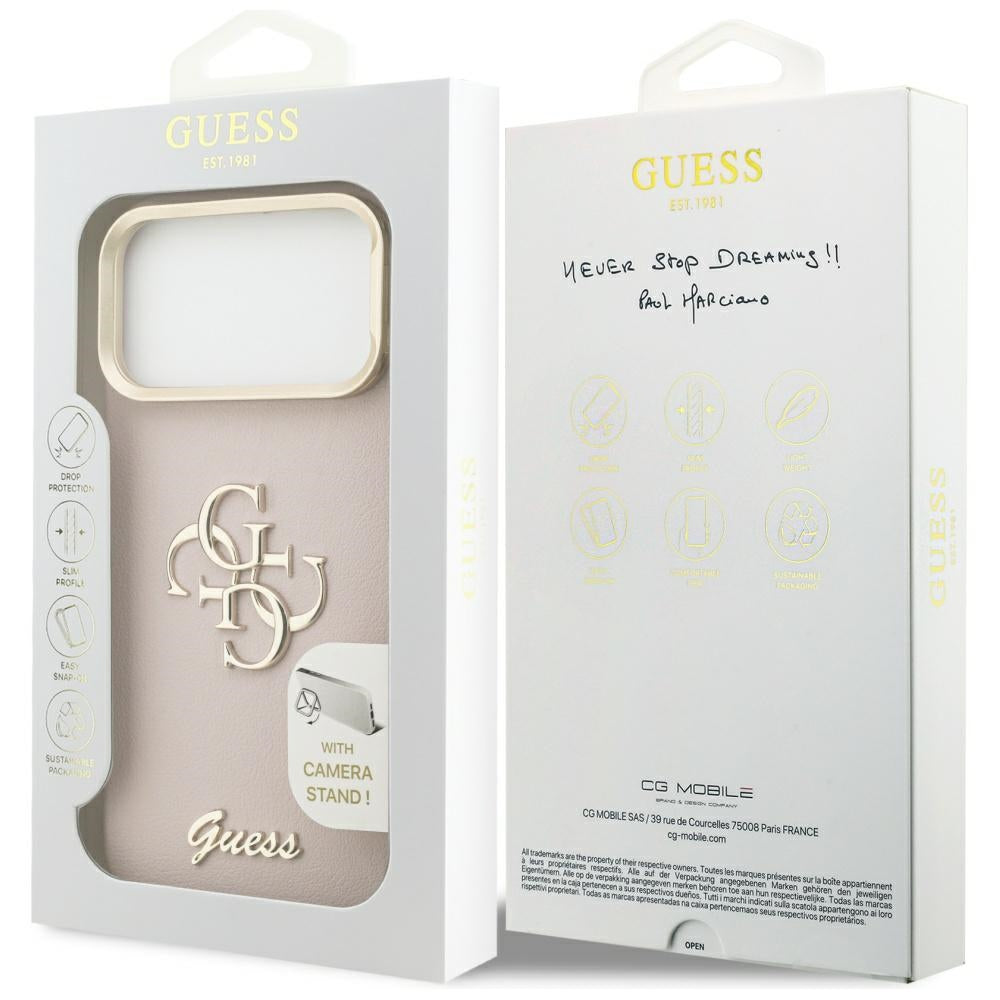 Hoes voor Apple iPhone 17 Pro, Guess, Grained Big 4G Stand Camera, Roze