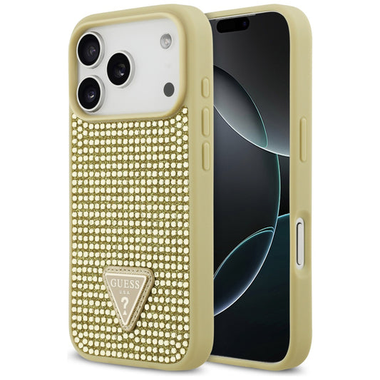 Hoes voor Apple iPhone 17 Pro, Guess, Rhinestone Triangle Logo, Goud