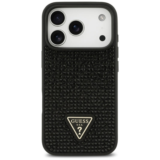 Hoes voor Apple iPhone 17 Pro, Guess, Rhinestone Triangle Logo, Zwart
