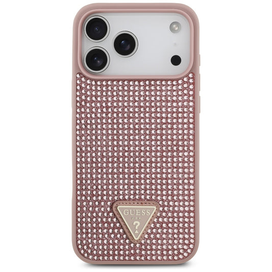 Hoes voor Apple iPhone 17 Pro, Guess, Rhinestone Triangle Logo, Roze