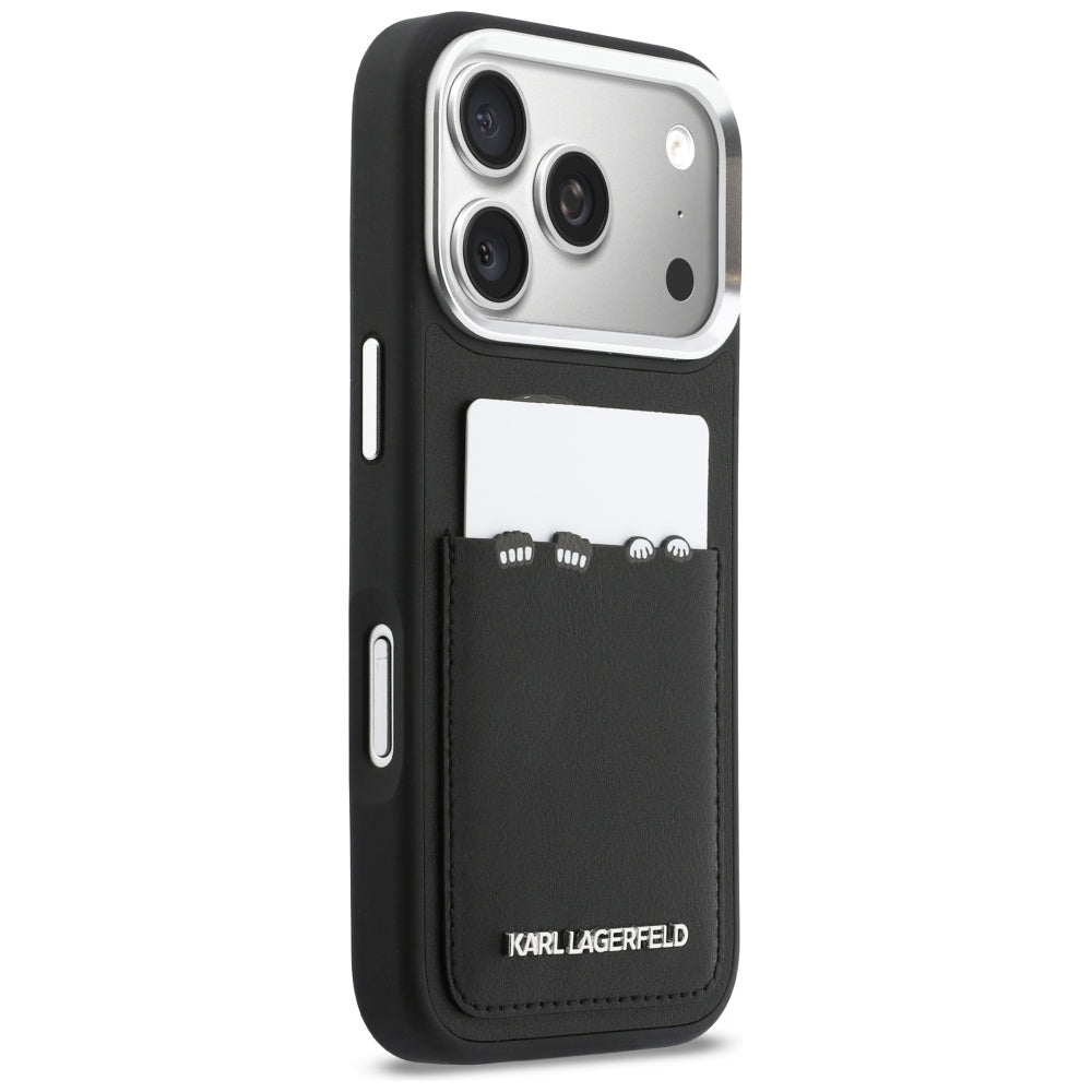 Case for Apple iPhone 17 Pro, Karl Lagerfeld, Karl & Choupette Print with Pocket, Black