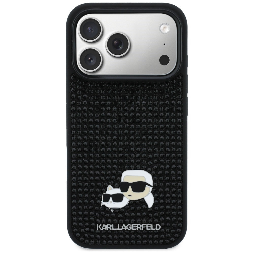 Hoes voor Apple iPhone 17 Pro, Karl Lagerfeld, Rhinestone Karl & Choupette Pins, Zwart