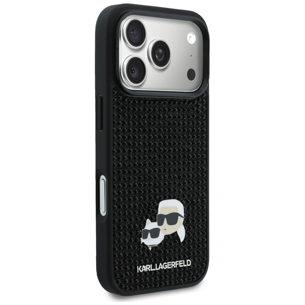 Hoes voor Apple iPhone 17 Pro, Karl Lagerfeld, Rhinestone Karl & Choupette Pins, Zwart