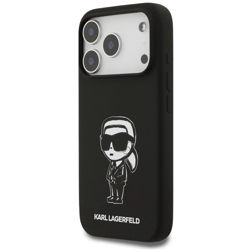 Hoes voor Apple iPhone 17 Pro, Karl Lagerfeld, Sketch en Logo Karl, Zwart