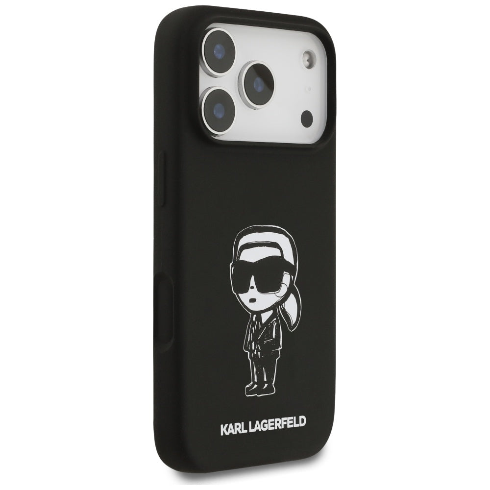 Hoes voor Apple iPhone 17 Pro, Karl Lagerfeld, Sketch en Logo Karl, Zwart