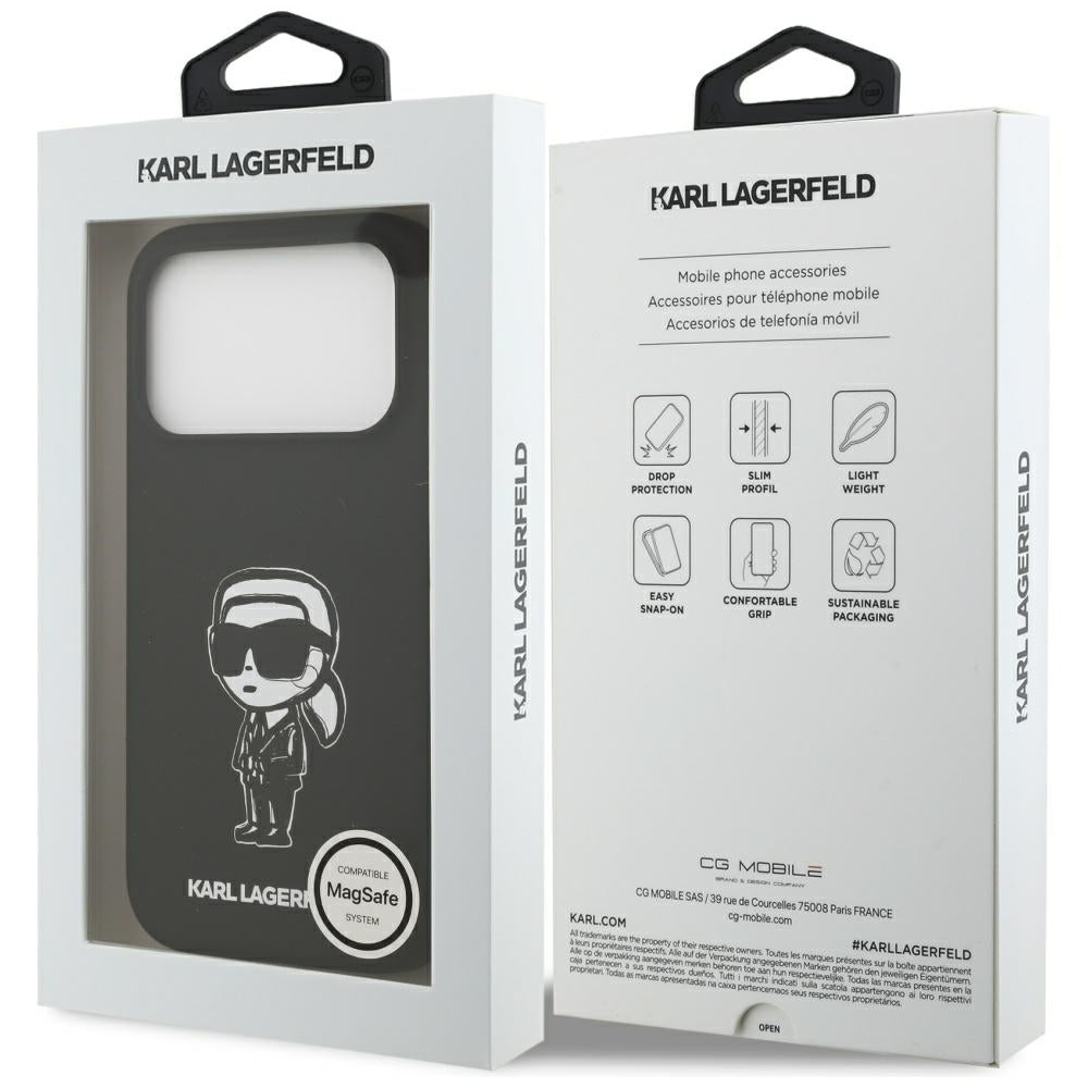 Hoes voor Apple iPhone 17 Pro, Karl Lagerfeld, Sketch en Logo Karl, Zwart