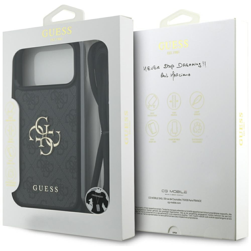 Hoes voor Apple iPhone 17 Pro Max, Guess, 4G CBDY Big Logo met Koordriem, Zwart