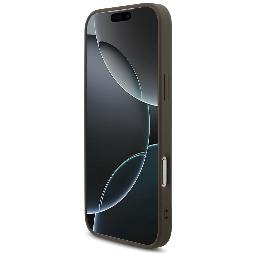 Hoes voor Apple iPhone 17 Pro Max, Guess, 4G Classic Logo met Parelband, Bruin