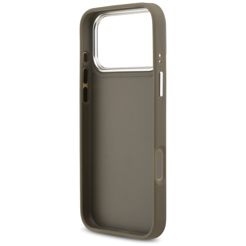 Hoes voor Apple iPhone 17 Pro Max, Guess, 4G Grained Big And Classic Logo, Bruin Zilver