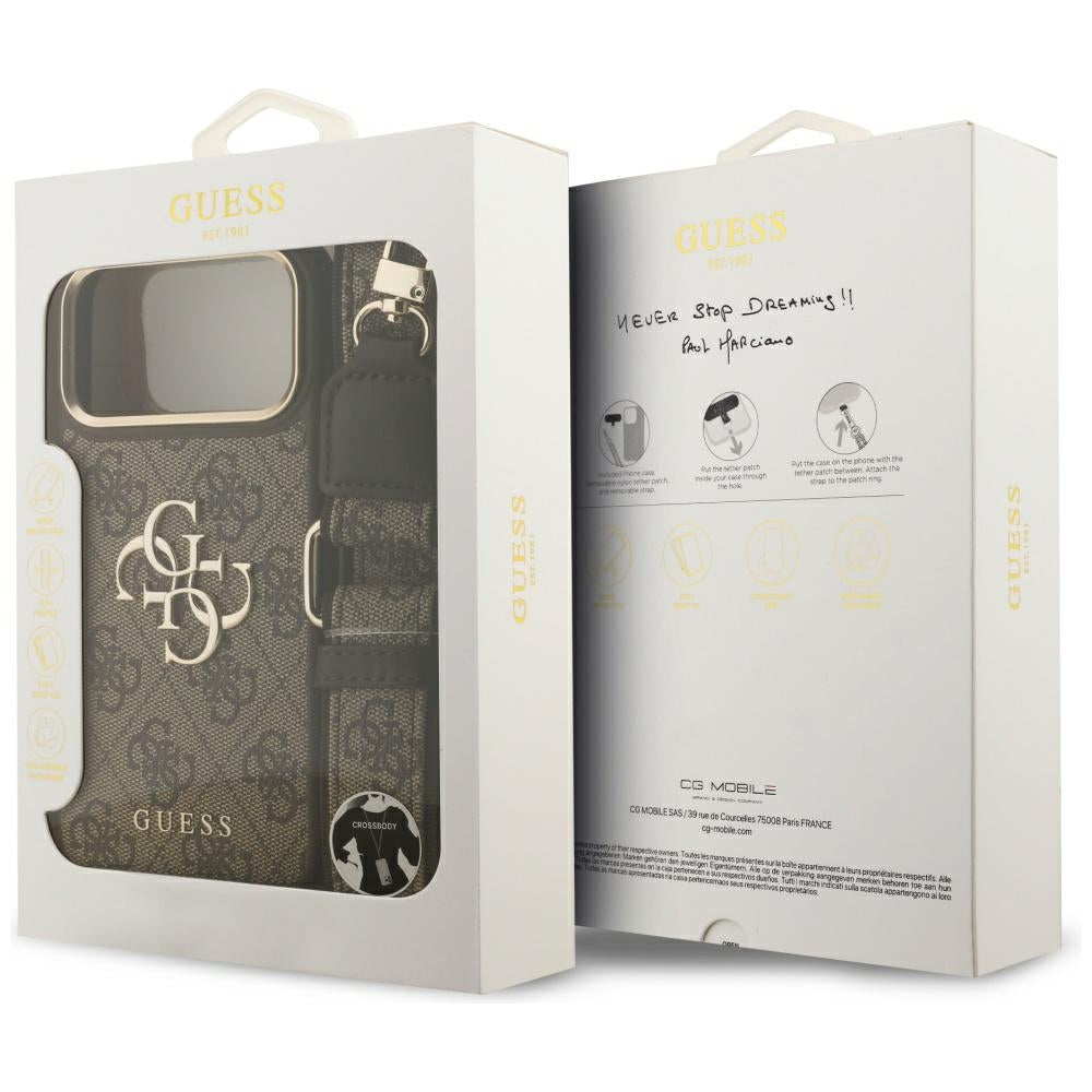 Hoes voor Apple iPhone 17 Pro Max, Guess, Big 4G Classic Logo met Grote Band, Bruin