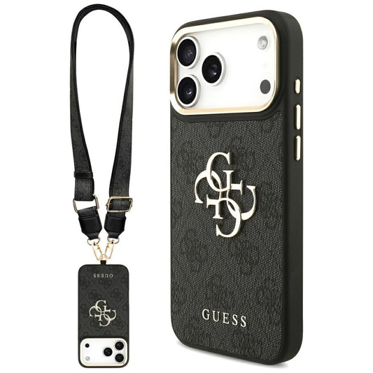 Hoes voor Apple iPhone 17 Pro Max, Guess, Big 4G Classic Logo met Grote Band, Zwart