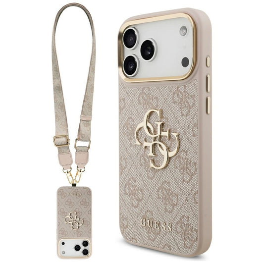 Hoes voor Apple iPhone 17 Pro Max, Guess, Big 4G Classic Logo met Grote Band, Roze