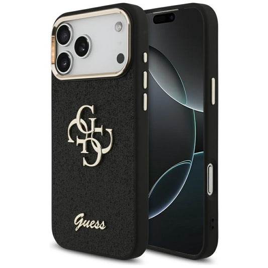 Hoes voor Apple iPhone 17 Pro Max, Guess, Fixed Glitter Big 4G Metal Frame, Zwart