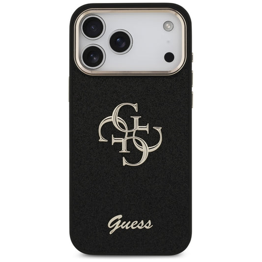 Hoes voor Apple iPhone 17 Pro Max, Guess, Fixed Glitter Big 4G Metal Frame, Zwart