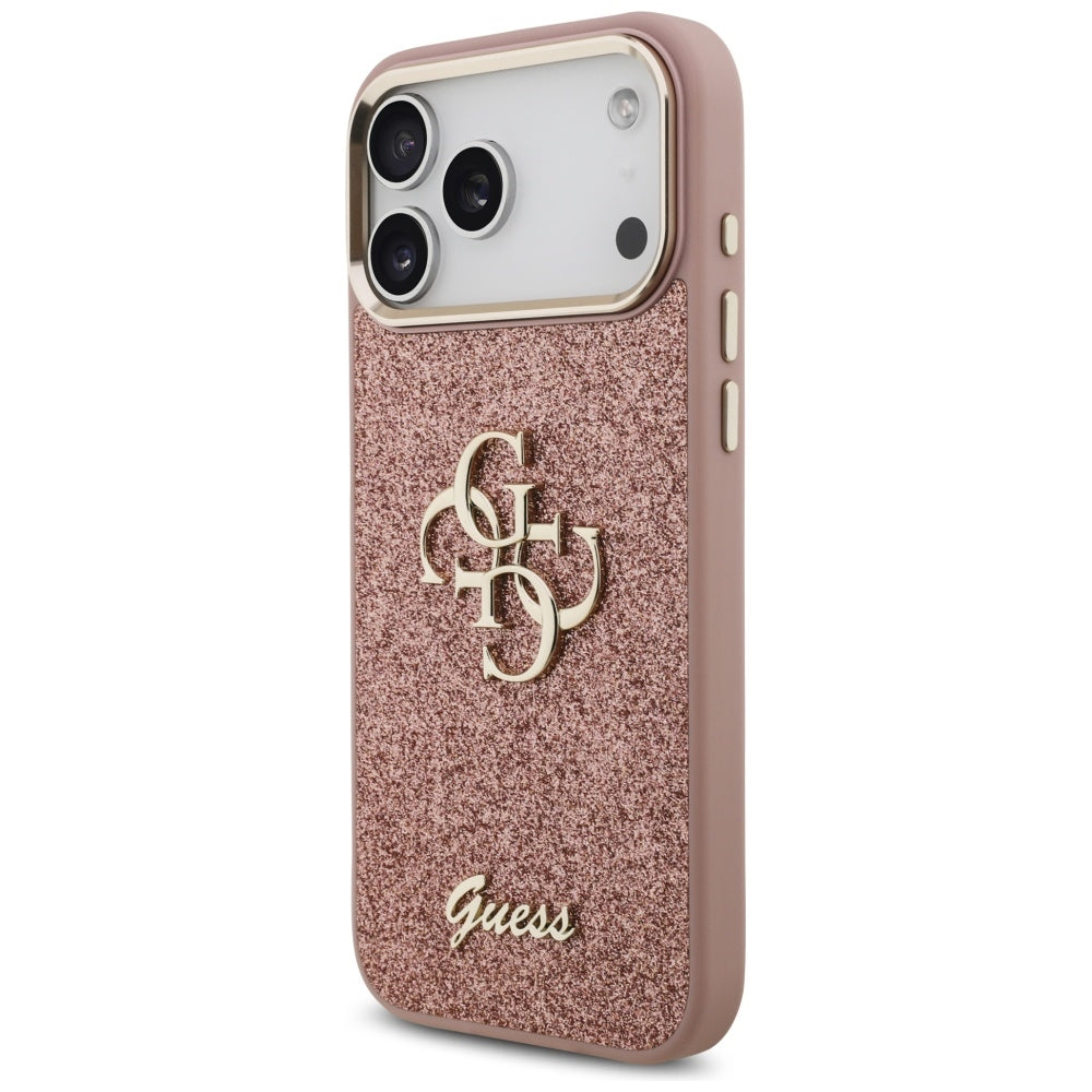 Hoes voor Apple iPhone 17 Pro Max, Guess, Fixed Glitter Big 4G Metal Frame, Roze