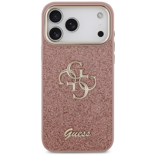 Hoes voor Apple iPhone 17 Pro Max, Guess, Fixed Glitter Big 4G Metal Frame, Roze