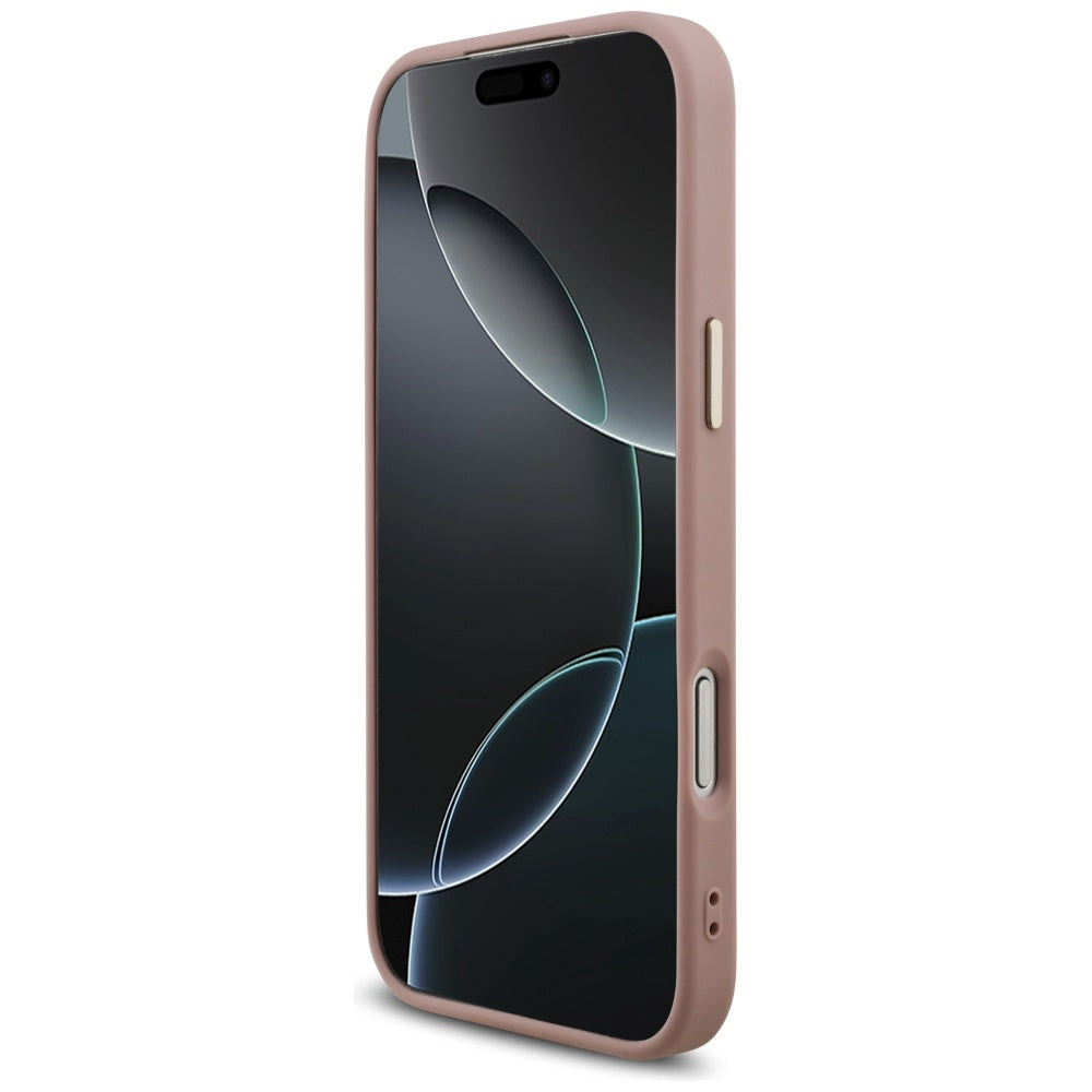 Hoes voor Apple iPhone 17 Pro Max, Guess, Fixed Glitter Big 4G Metal Frame, Roze