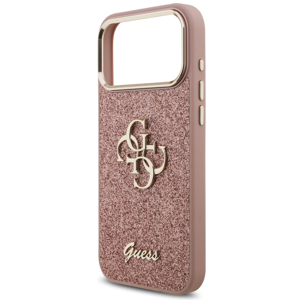 Hoes voor Apple iPhone 17 Pro Max, Guess, Fixed Glitter Big 4G Metal Frame, Roze