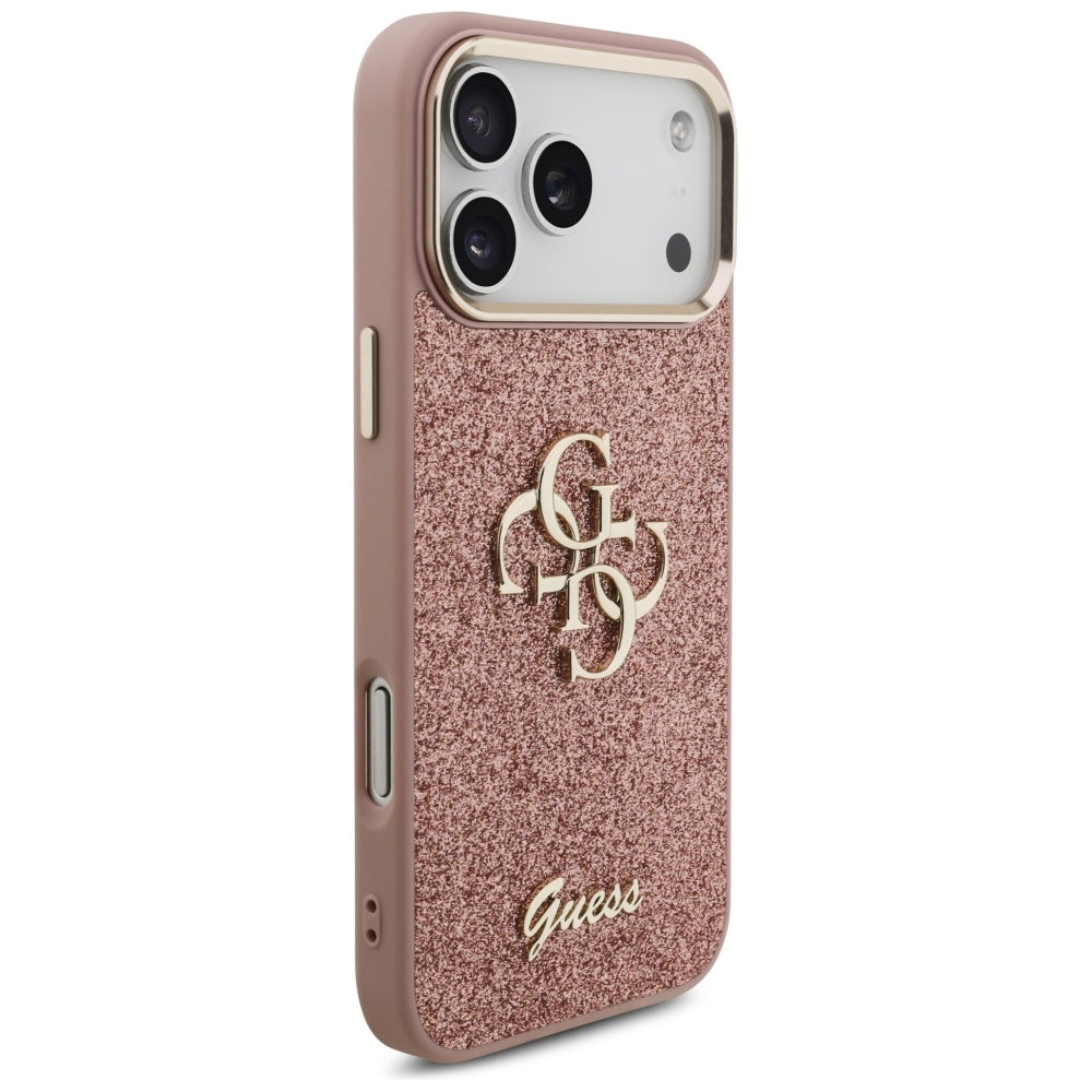 Hoes voor Apple iPhone 17 Pro Max, Guess, Fixed Glitter Big 4G Metal Frame, Roze