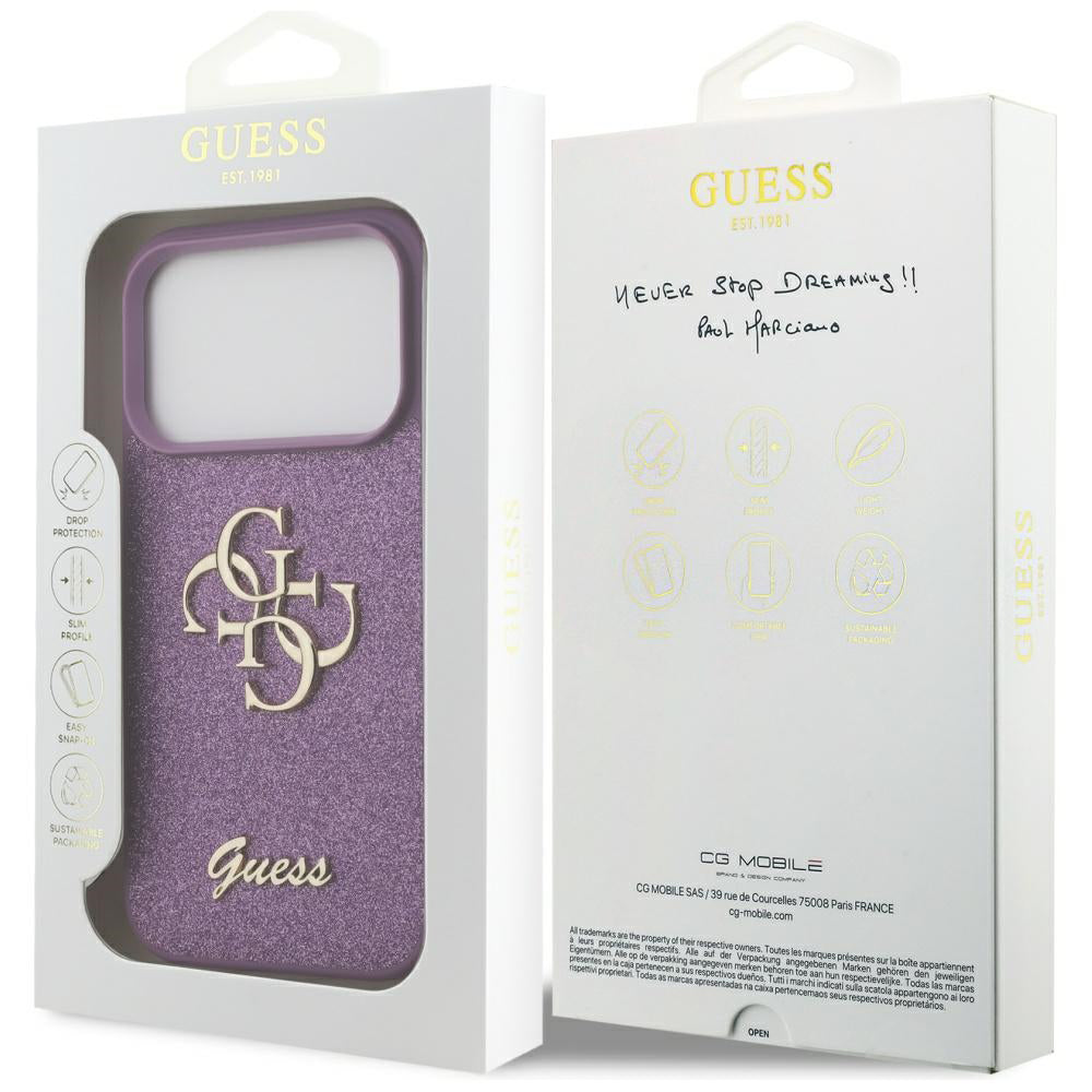 Hoes voor Apple iPhone 17 Pro Max, Guess, Fixed Glitter Big 4G, Paars