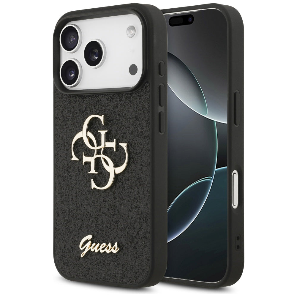 Hoes voor Apple iPhone 17 Pro Max, Guess, Fixed Glitter Big 4G, Zwart