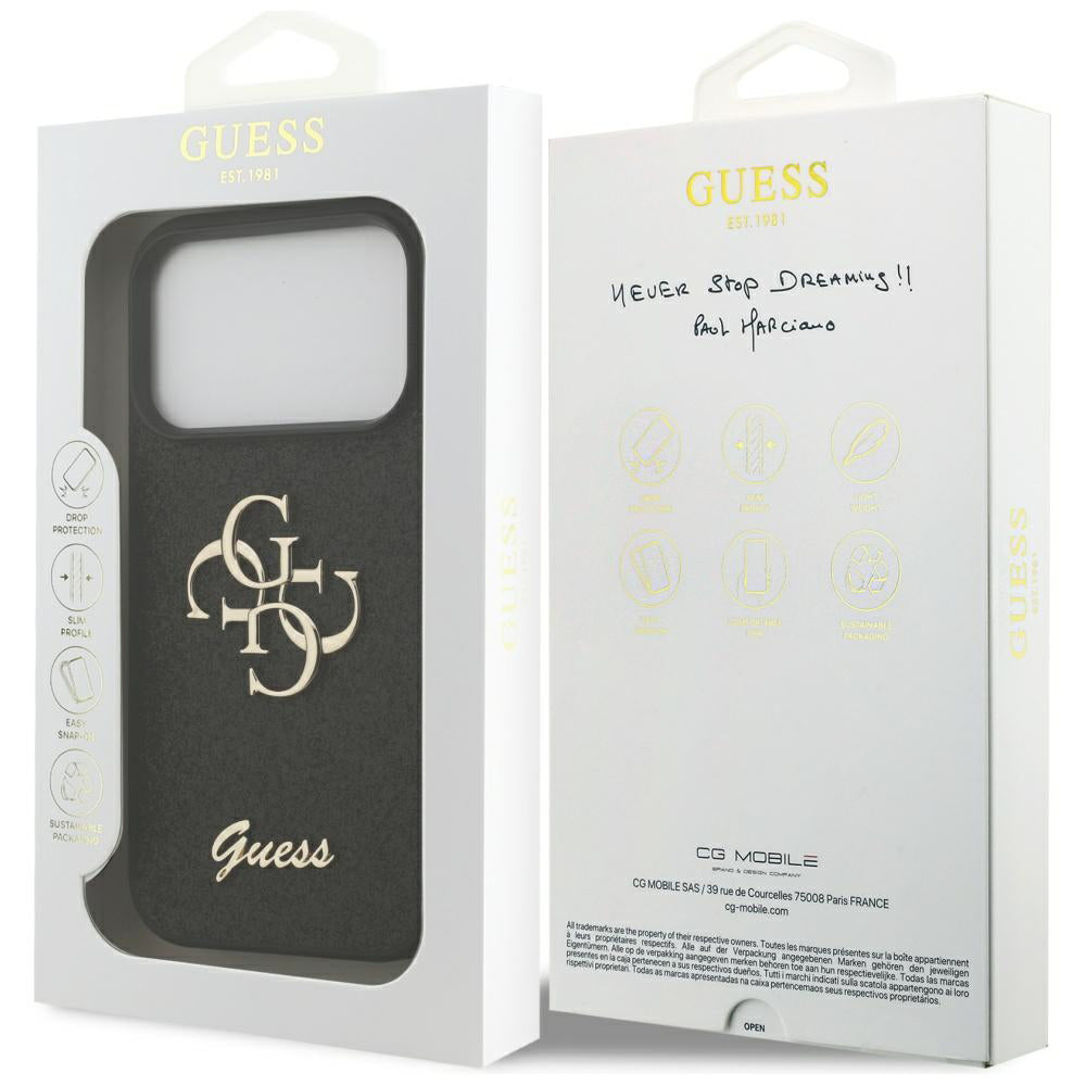 Hoes voor Apple iPhone 17 Pro Max, Guess, Fixed Glitter Big 4G, Zwart