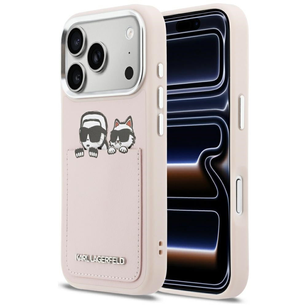 Hoes voor Apple iPhone 17 Pro Max, Karl Lagerfeld, Karl & Choupette Print met Zak, Roze