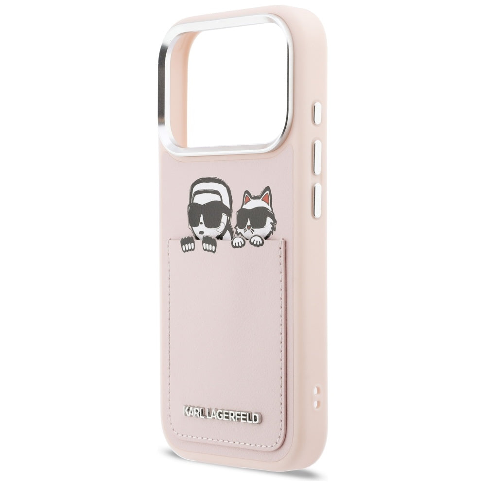 Hoes voor Apple iPhone 17 Pro Max, Karl Lagerfeld, Karl & Choupette Print met Zak, Roze