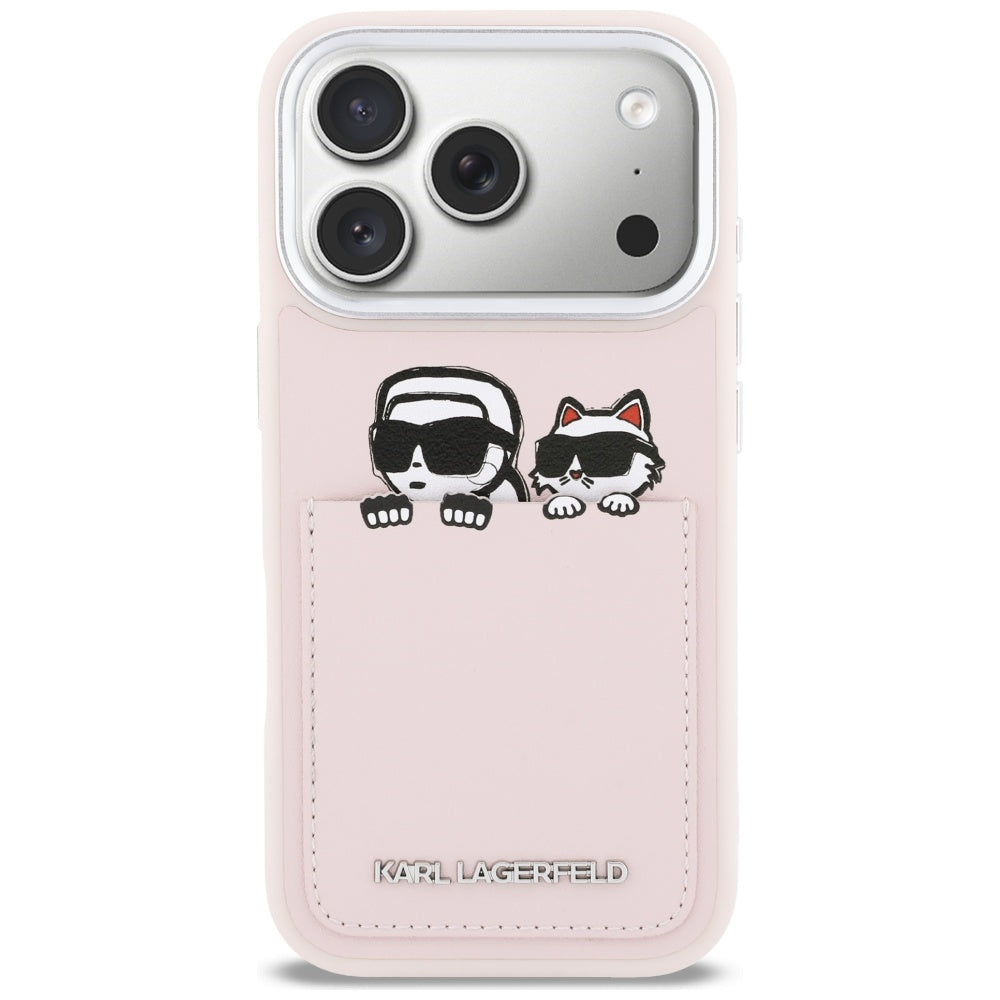 Hoes voor Apple iPhone 17 Pro Max, Karl Lagerfeld, Karl & Choupette Print met Zak, Roze